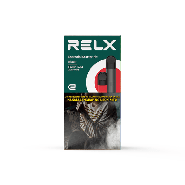 RELX Vape pen Essential starter kit, black device, pod fresh red
